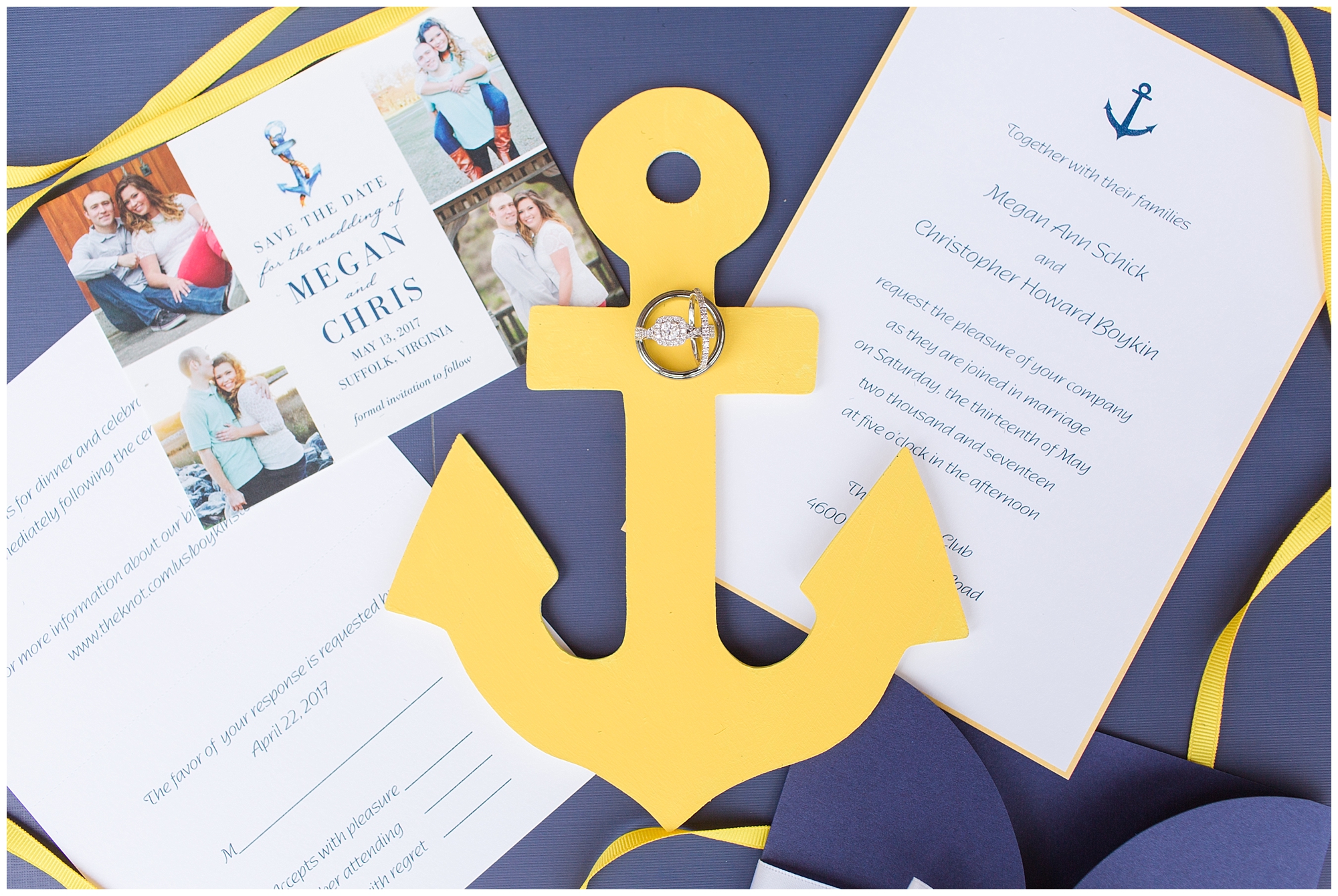 navy and yellow wedding details