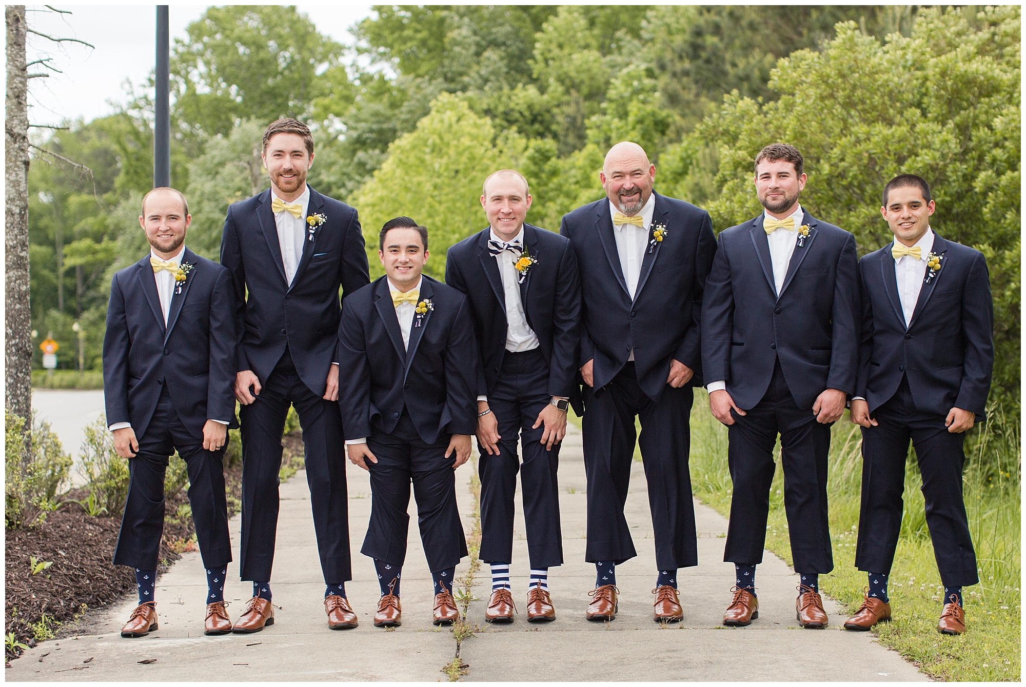 groomsmen wearing anchor socks