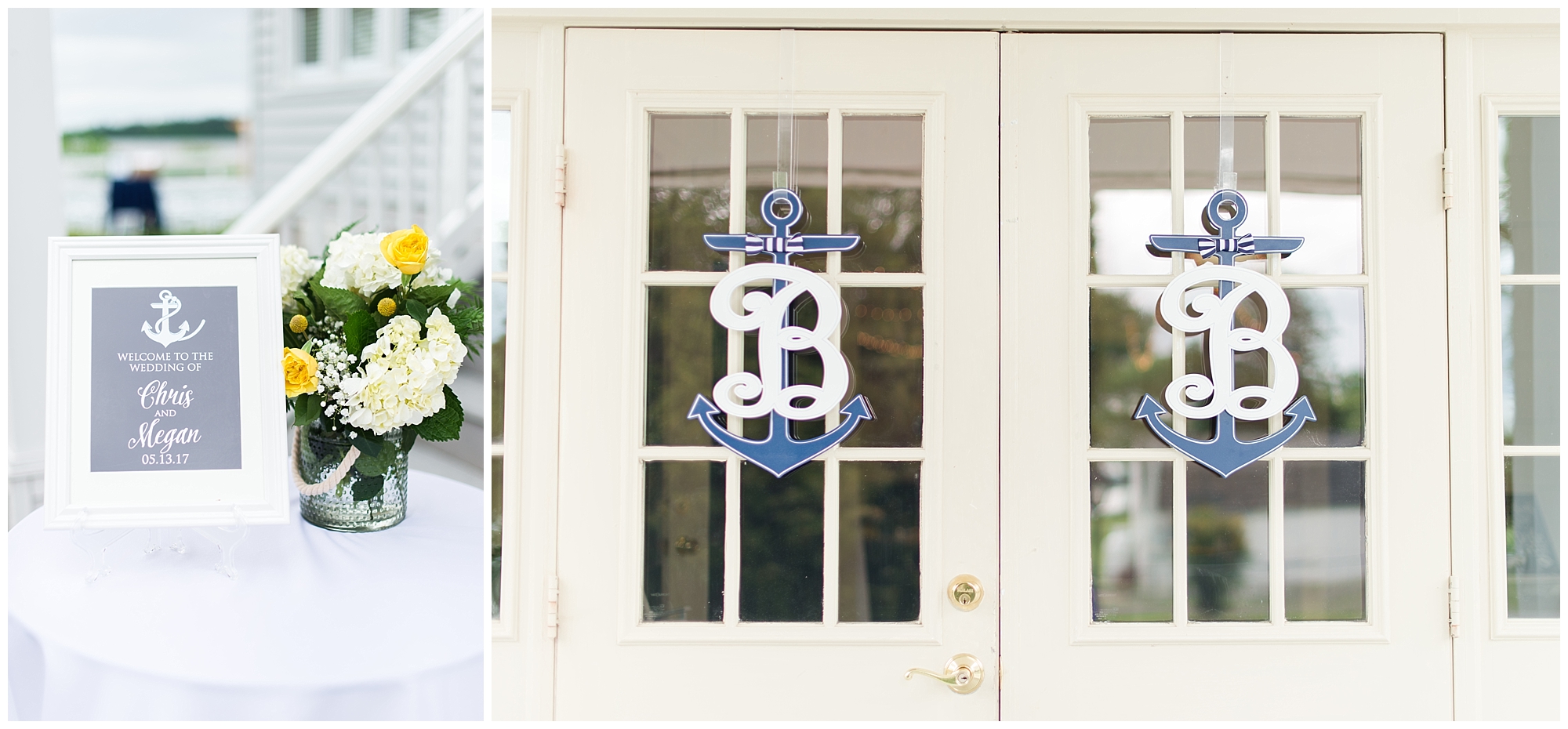navy and yellow nautical wedding details