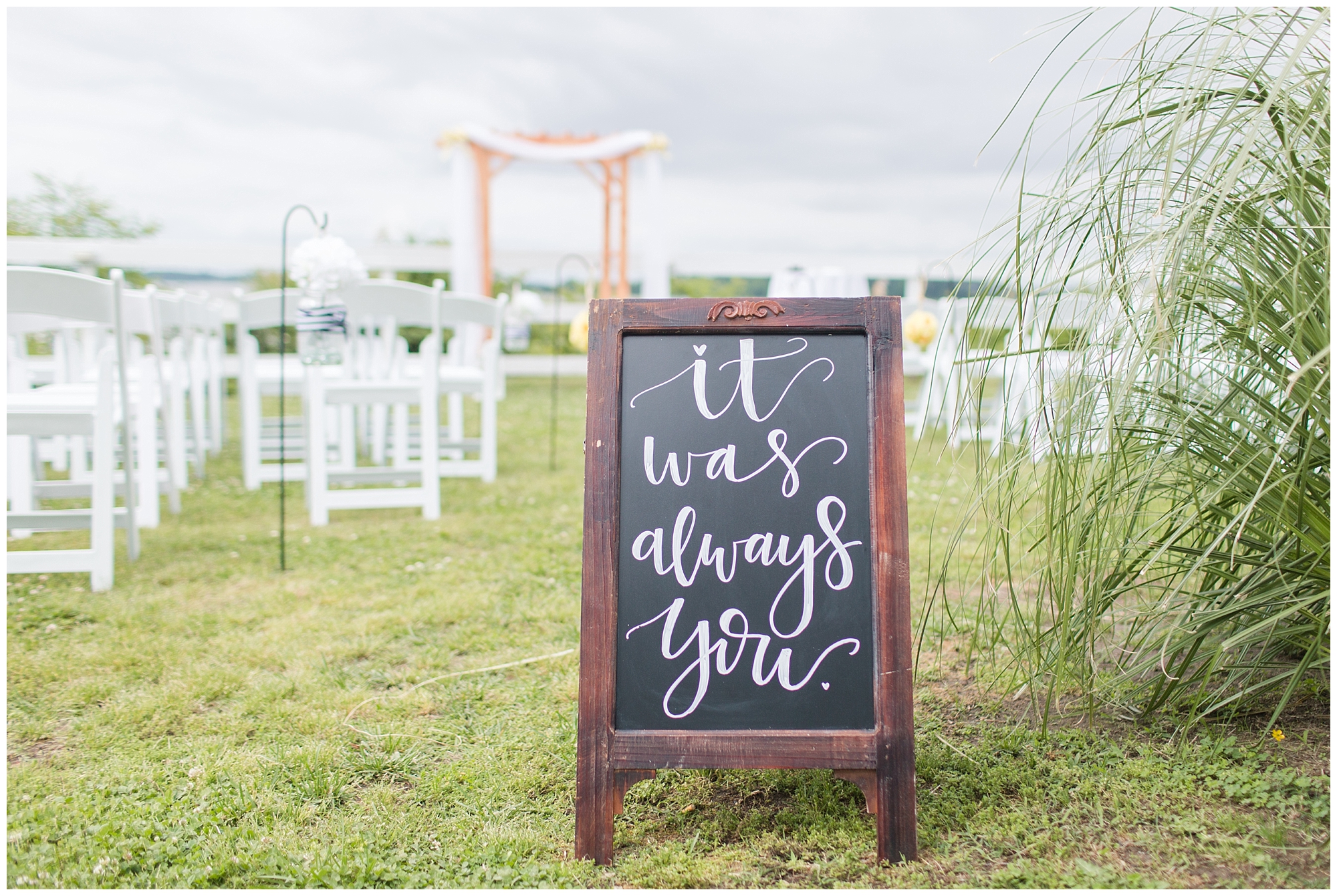 chalk board sign for wedding ceremony