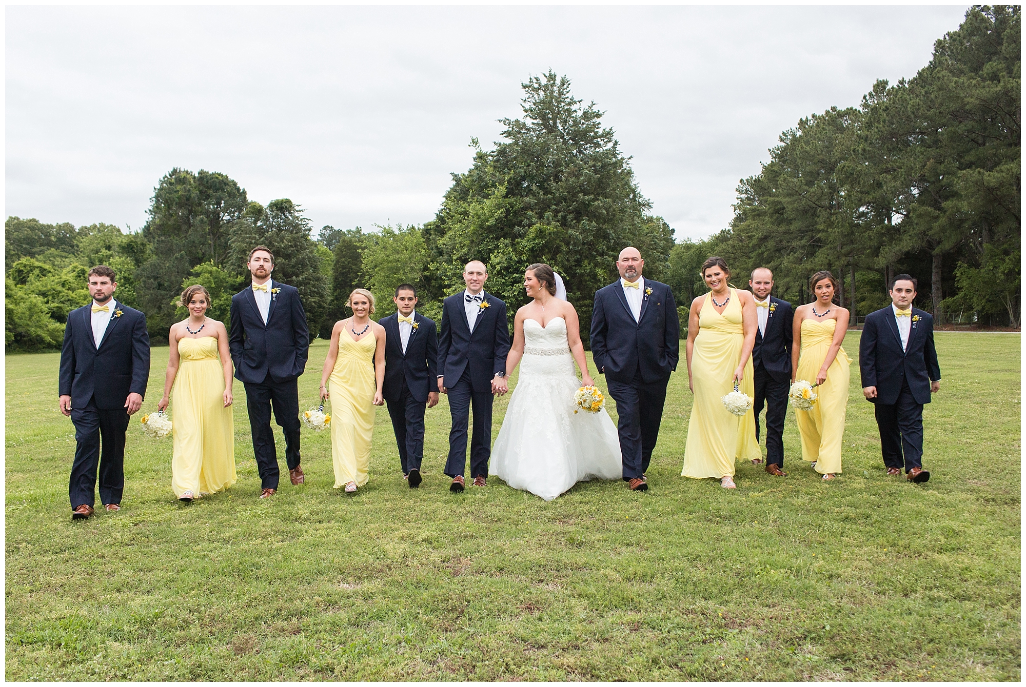 navy and yellow wedding party