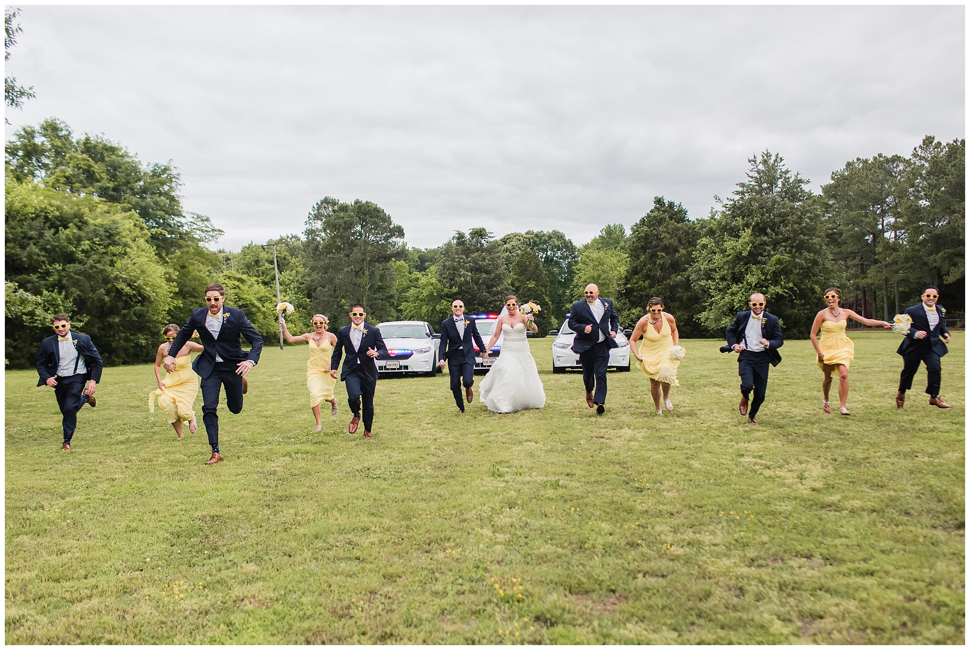 bridal party running from police