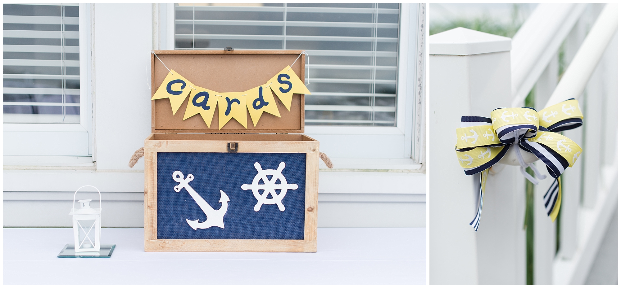 navy and yellow nautical wedding details