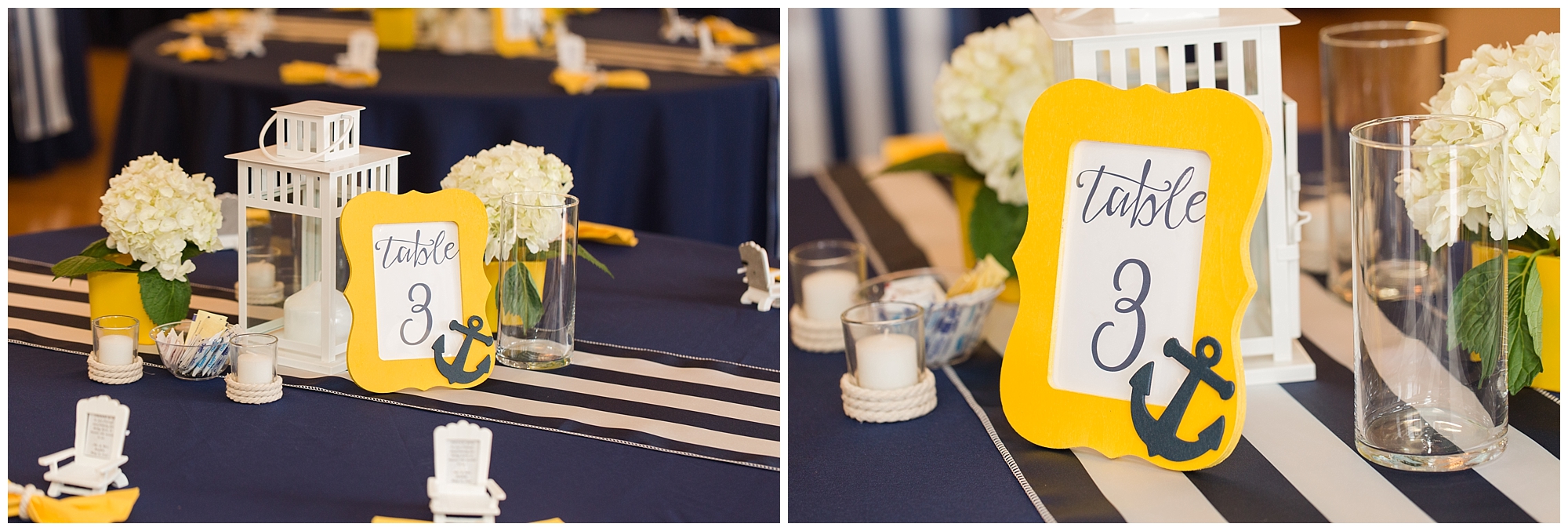 navy and yellow wedding reception decorations
