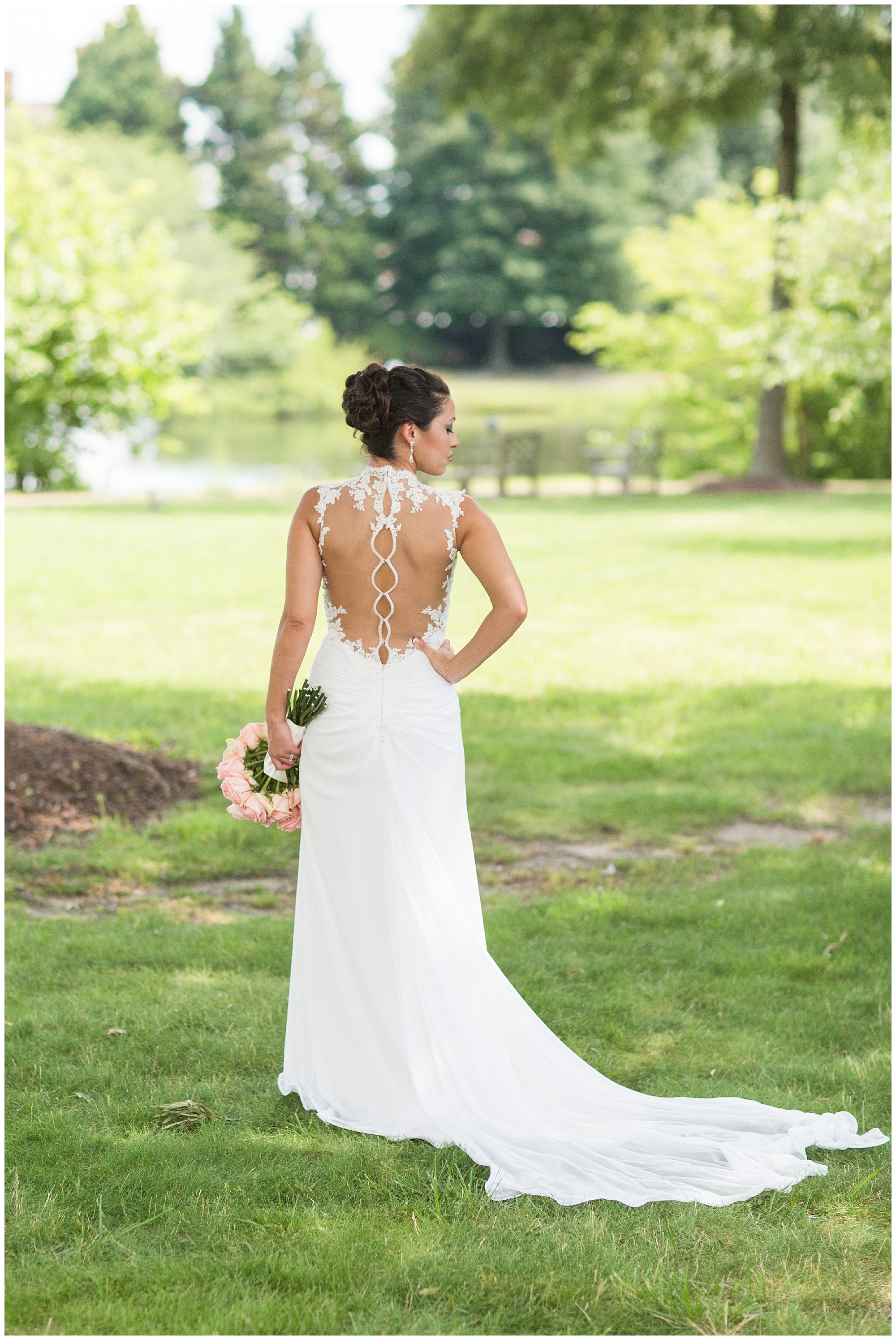 back of Italian lace wedding gown