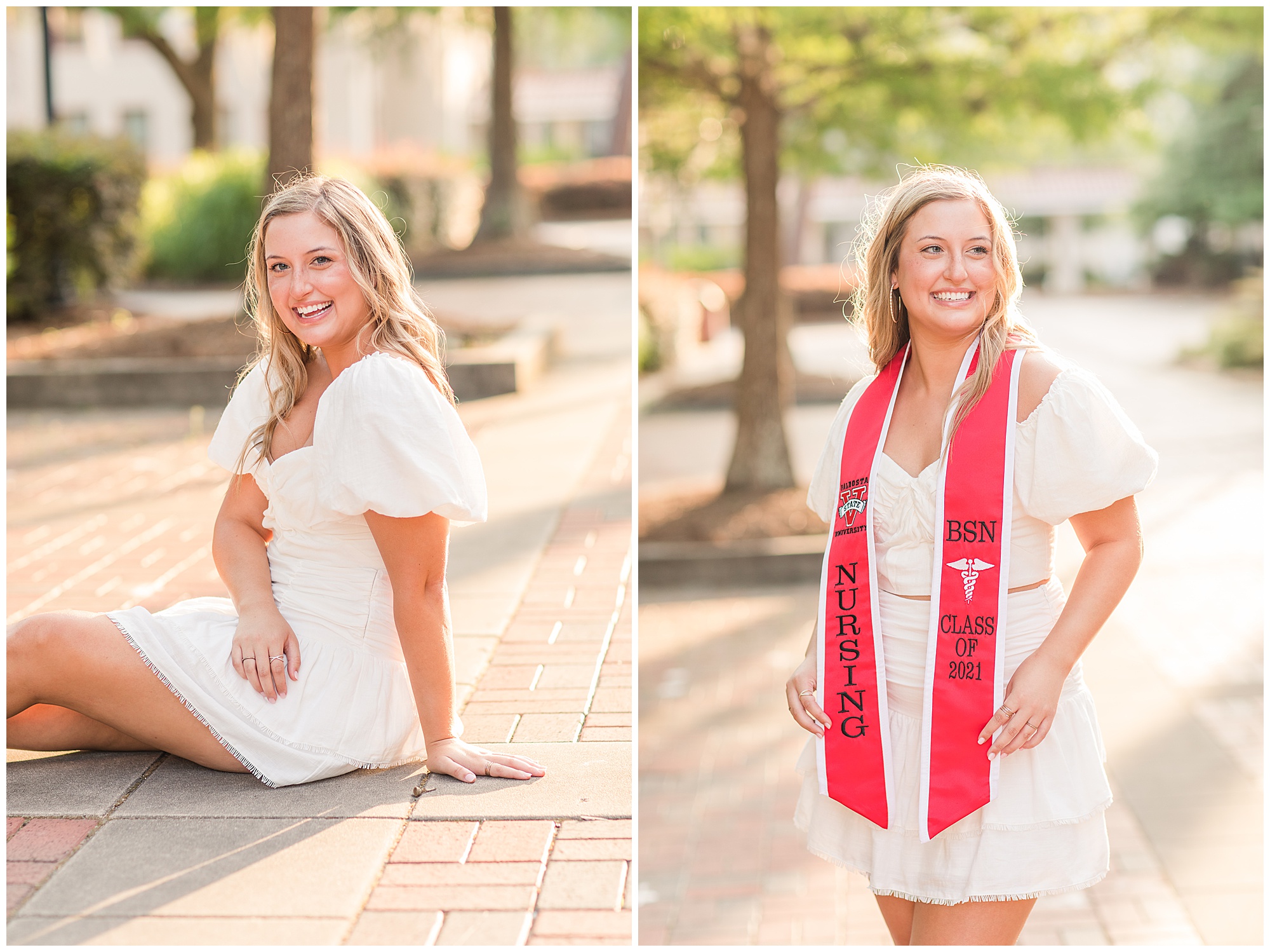 Bailey, Graduation Photos, Valdosta State University, Kelley Stinson Photography, BSN, nursing photos, white graduation dress