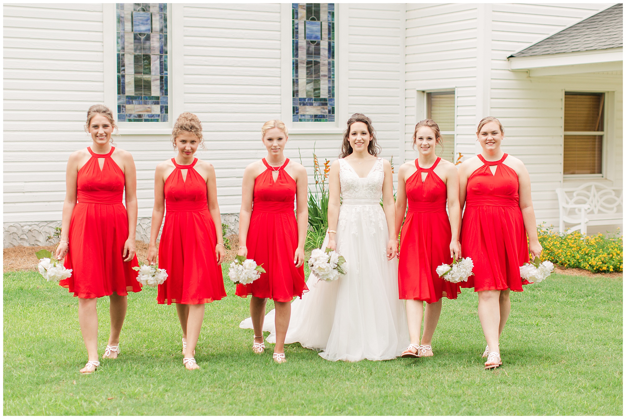 red white and blue wedding, wedding bbq, Georgia wedding, red bridesmaid dresses