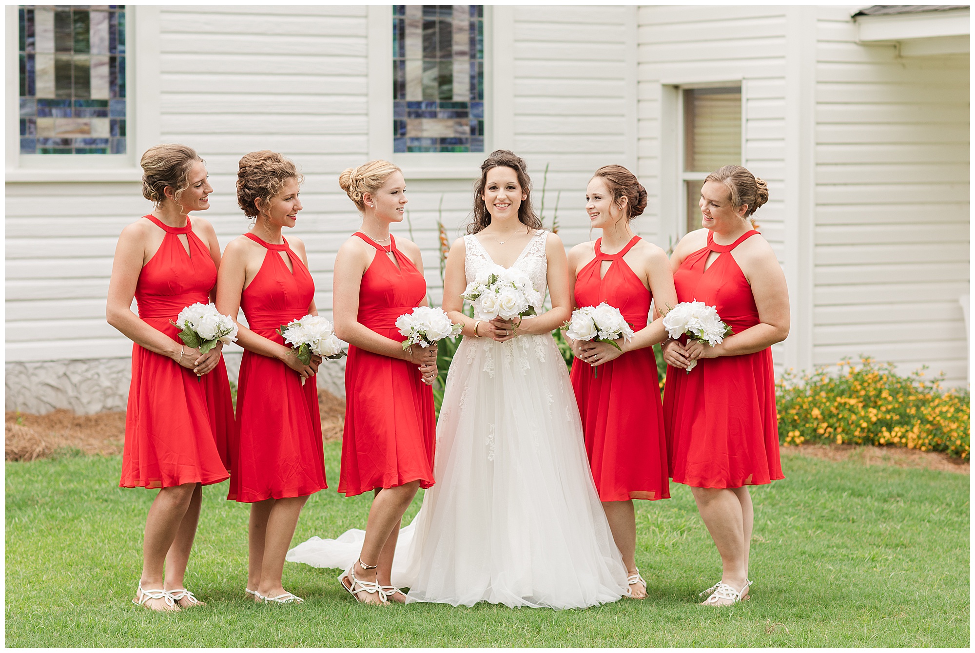 red white and blue wedding, wedding bbq, Georgia wedding, red bridesmaid dresses